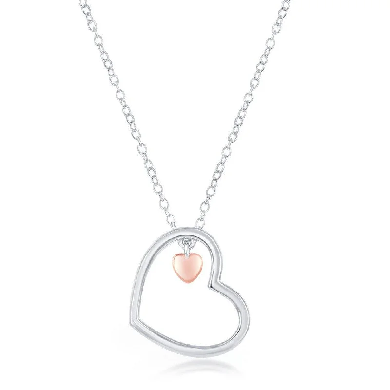 Women's necklaces faint-gold-Sterling Silver Rose Gold Heart Charm Necklace