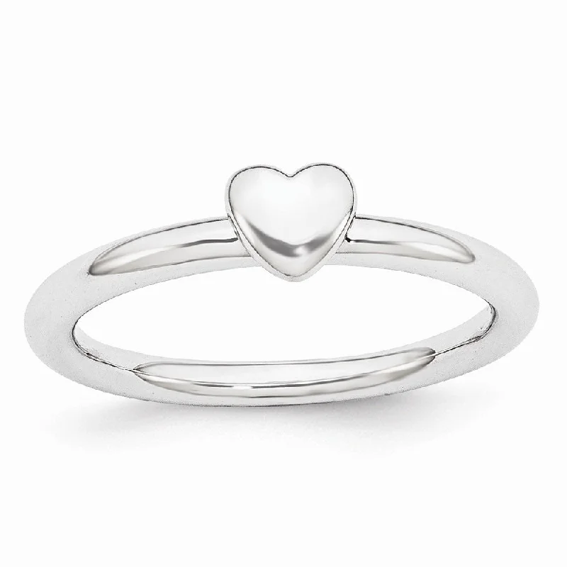 Women's rings futuristic-gem-Rhodium Sterling Silver Stackable 4.5mm Puffed Heart Ring