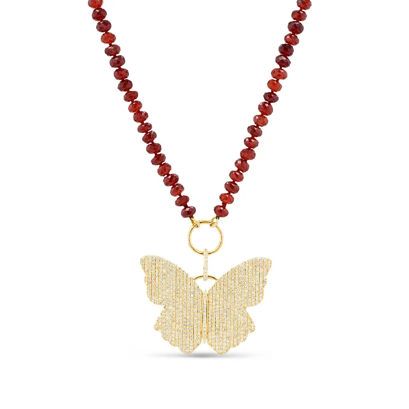 Women's necklaces sculpted-chic-14k Hessonite Garnet and Diamond Butterfly Necklace NG002818