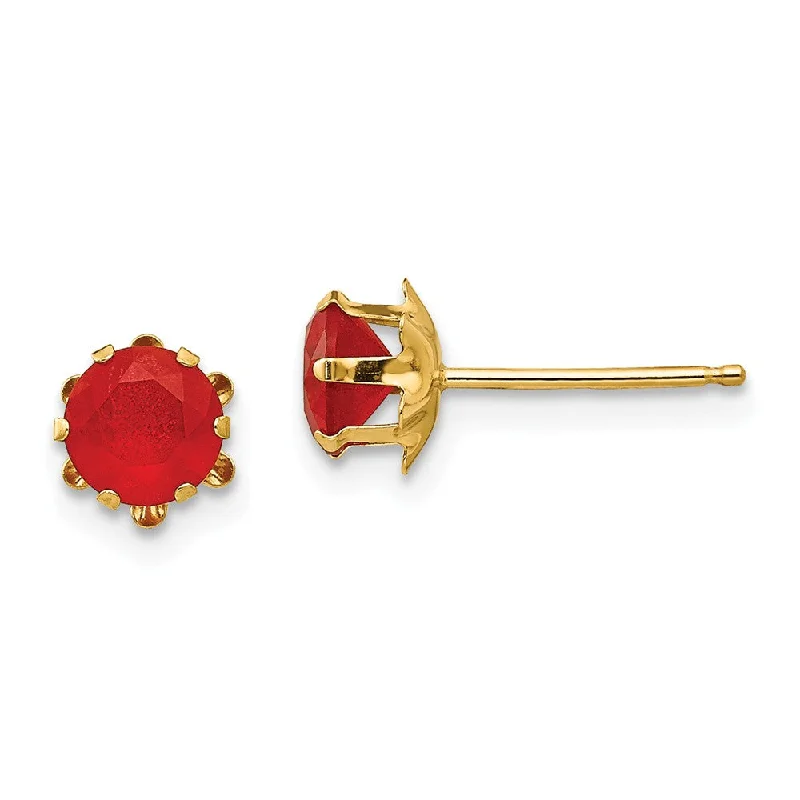 Women's earrings dainty-gem-Kids 5mm Synthetic Ruby Birthstone 14k Yellow Gold Stud Earrings