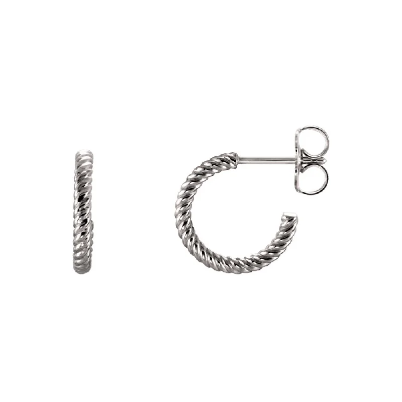 Women's earrings minimal-hoop-Rope Hoop Earrings in 14k White Gold, 12mm (7/16 Inch)