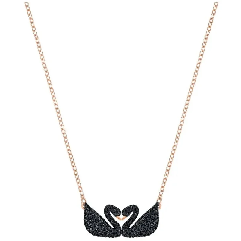 Women's necklaces luminous-stone-Swarovski Women's Necklace - Iconic Swan Double Black Crystal Rose Gold | 5296468