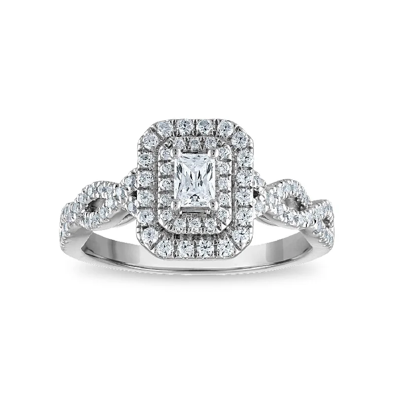 Women's engagement rings hand-polished-1/2 CTW Diamond Halo Engagement Ring in 10KT White Gold