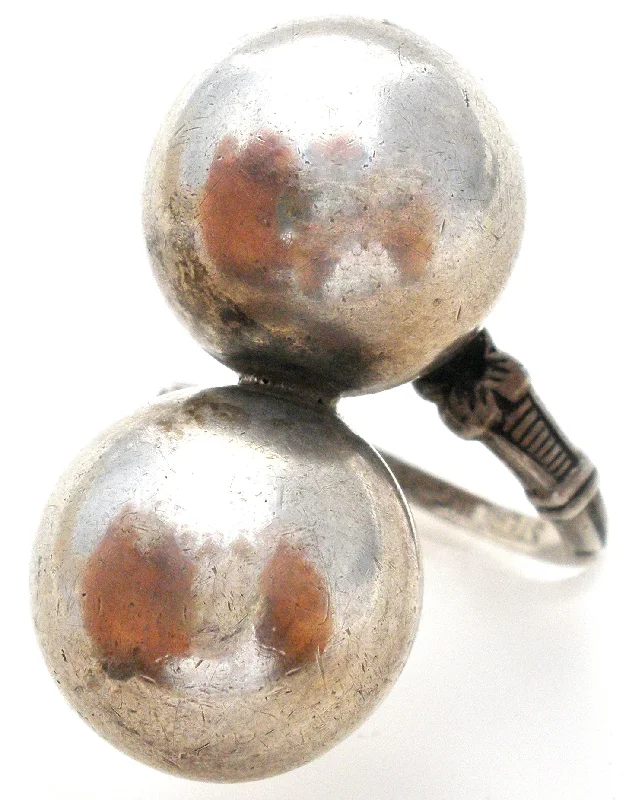 Women's rings bold-peach-Vintage Sterling Silver Double Orb Ring by Uncas