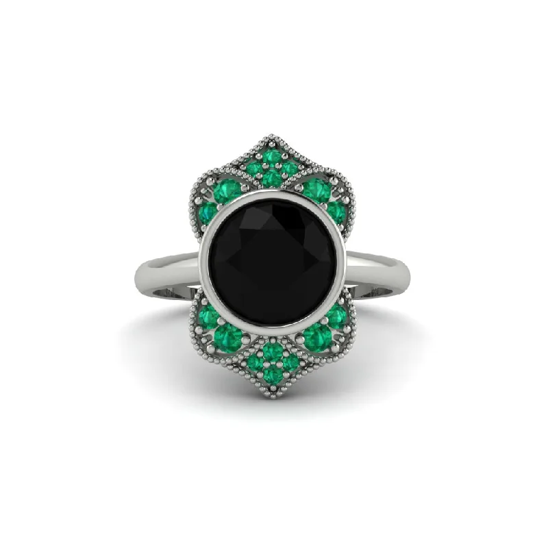 Women's engagement rings elegant-keepsake-Black Diamond Bezel Vintage-Inspired Engagement Ring - Olive No. 24