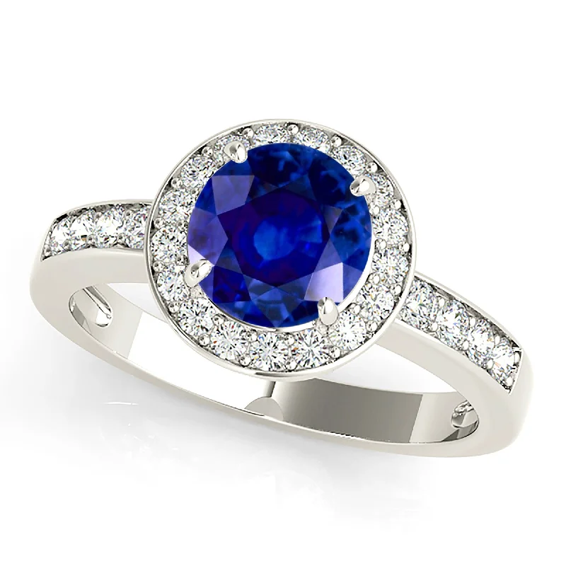 Women's engagement rings sculpted-twist-1.80 ct. Genuine Blue Sapphire Halo Engagement Ring