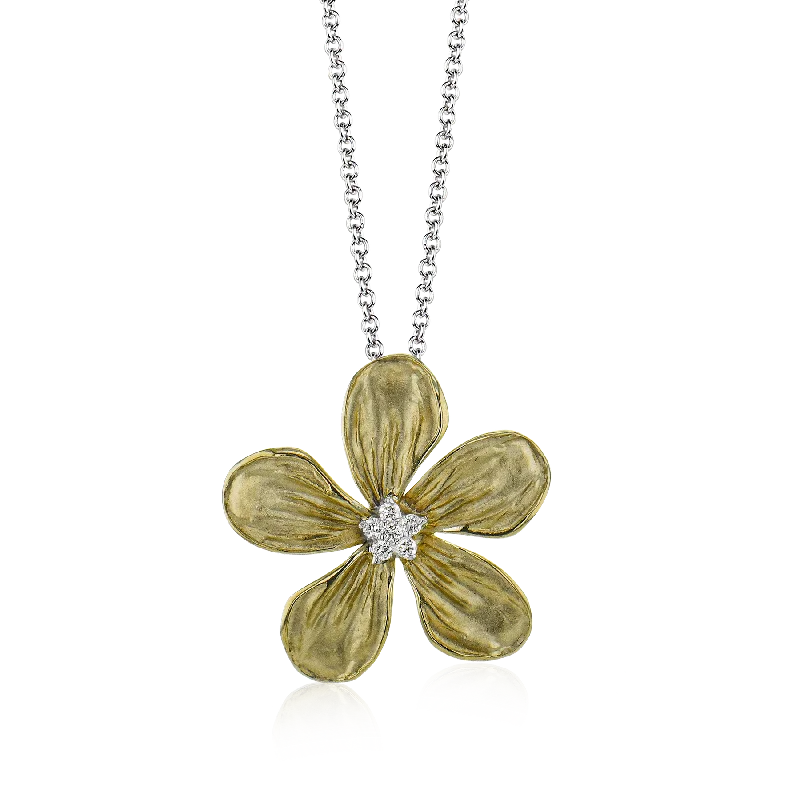 Women's necklaces glowing-stone-Flower Pendant Necklace in 18k Gold with Diamonds LP4845