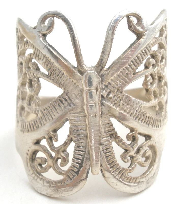 Women's rings micro-set-Wide Sterling Silver Butterfly Ring Size 8.5