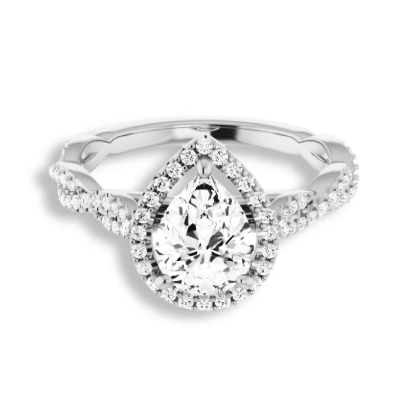 Women's engagement rings artisan-diamond-Pear Cut Diamond Halo Engagement Ring