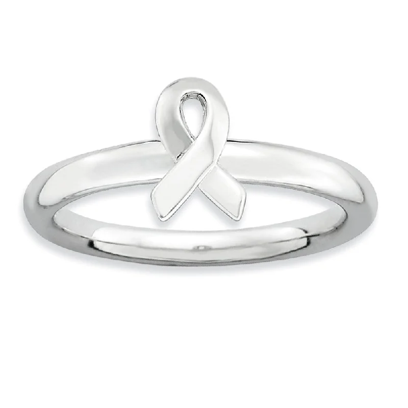 Women's rings quirky-pattern-2.25mm Stackable Sterling Silver Awareness Ribbon Ring