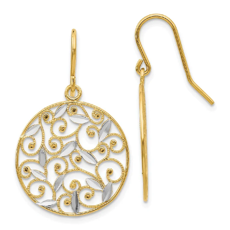 Women's earrings dainty-gem-19mm Two Tone Filigree Circle Dangle Earrings in 14k Gold