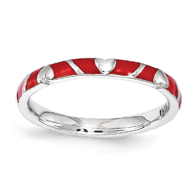 Women's rings rustic-charm-2.5mm Sterling Silver Stackable Expressions Red Enamel Heart Band