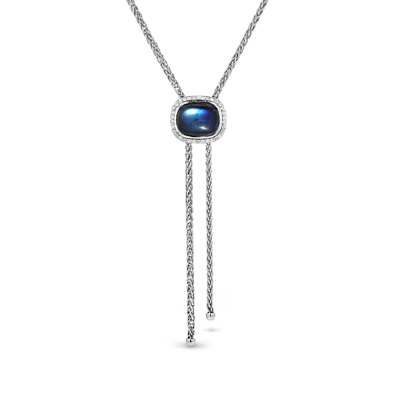 Women's necklaces soft-radiance-Labradorite and Diamond Bolo Style Necklace on Wheat Chain  N0003473