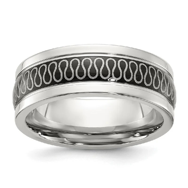 Women's rings lasting-luster-Men's 8mm Stainless Steel Two Tone Swirl Design Standard Fit Band