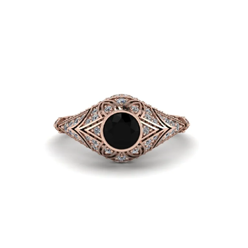 Women's engagement rings radiant-solitaire-Black Diamond Bezel Vintage Filigree Engagement Ring - Kendall No. 8