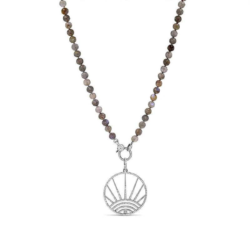 Women's necklaces delicate-stone-Diamond Sunrise on Knotted Labradorite Necklace N0002422