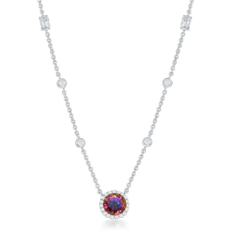 Women's necklaces dainty-keepsake-Sterling Silver Round Rainbow and Clear CZ Necklace