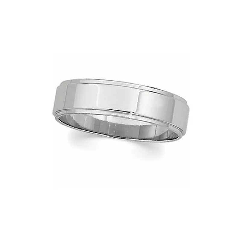 Women's rings angular-twist-3mm Flat Ridged Edge Wedding Band in 14k White Gold