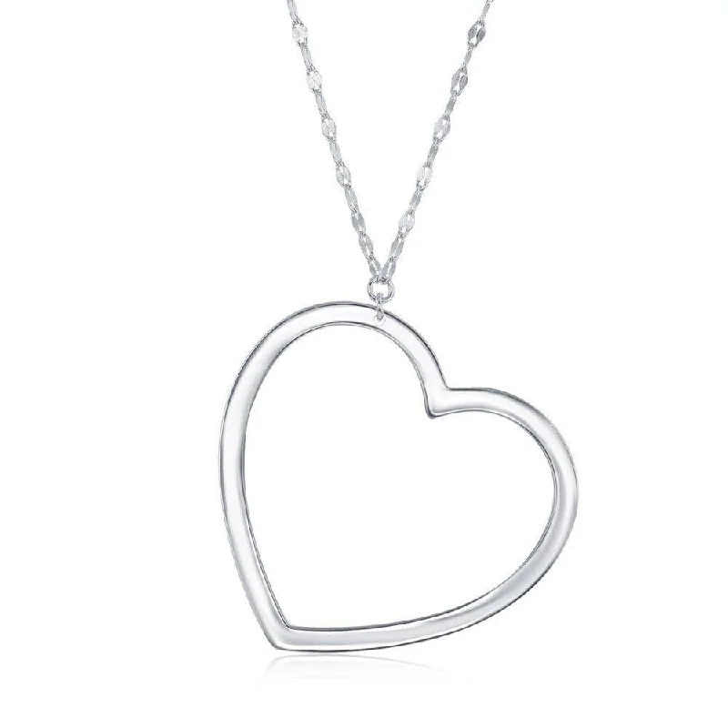 Women's necklaces Victorian-charm-Sterling Silver Flat Large Open Heart Necklace