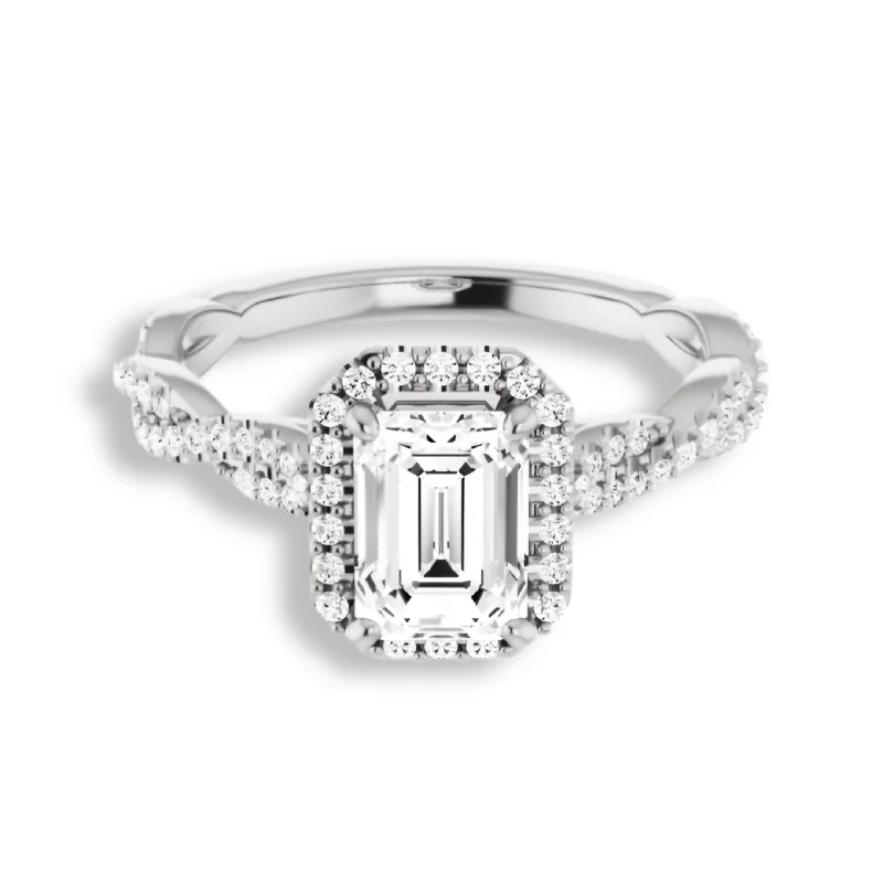 Women's engagement rings radiant-pave-Emerald Cut Diamond Halo Engagement Ring