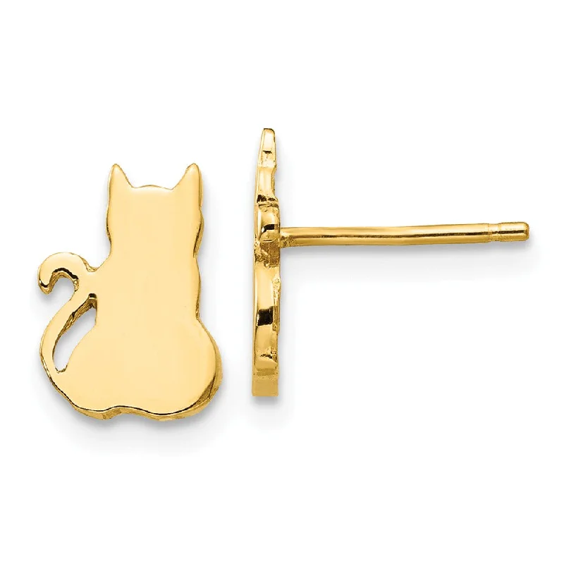 Women's earrings simple-drop-9mm Polished Cat Silhouette Post Earrings in 14k Yellow Gold