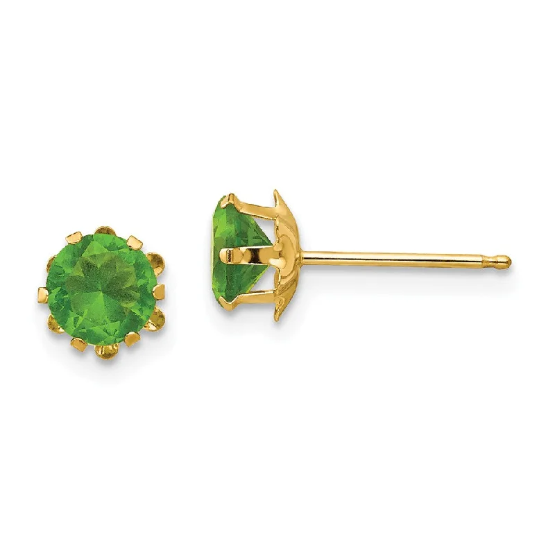 Women's earrings simple-pearl-Kids 5mm Synthetic Peridot Birthstone 14k Yellow Gold Stud Earrings