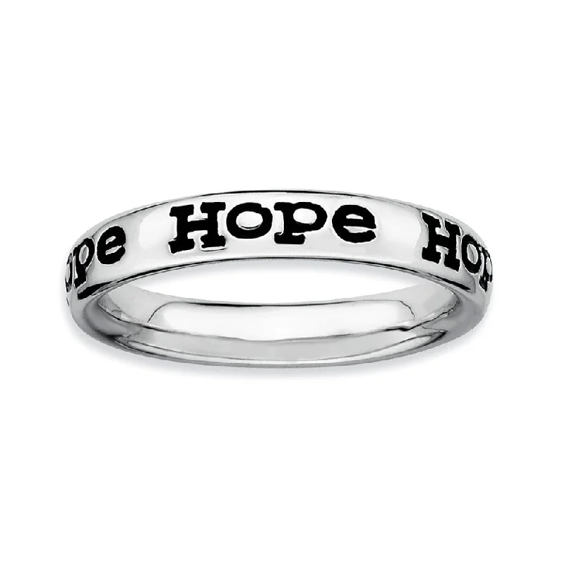 Women's rings gala-ready-Sterling Silver and Black Enameled Stackable Hope Band