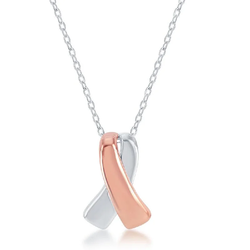 Women's necklaces gala-stone-Sterling Silver Two Tone Awareness Ribbon Necklace