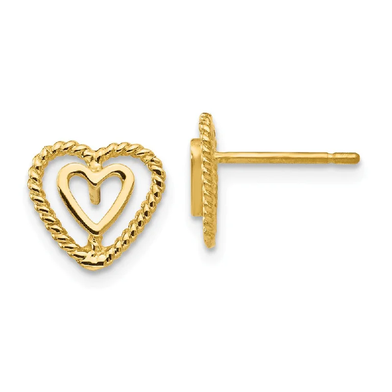 Women's earrings fine-bar-9mm Double Open Heart Post Earrings in 14k Yellow Gold