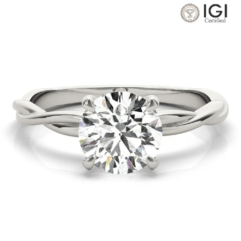 Women's engagement rings ornate-shine-Twisted Vine Round Lab Grown Diamond Solitaire Engagement Ring IGI Certified