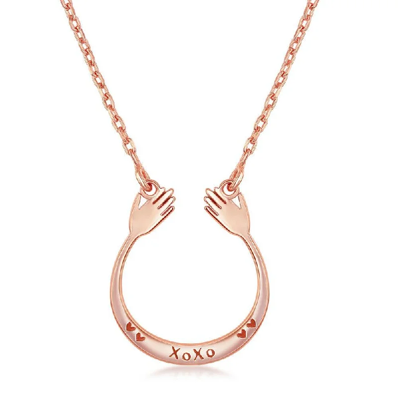 Women's necklaces ornate-chic-Sterling Silver Rose Gold Plated "XOXO U Hands" Necklace