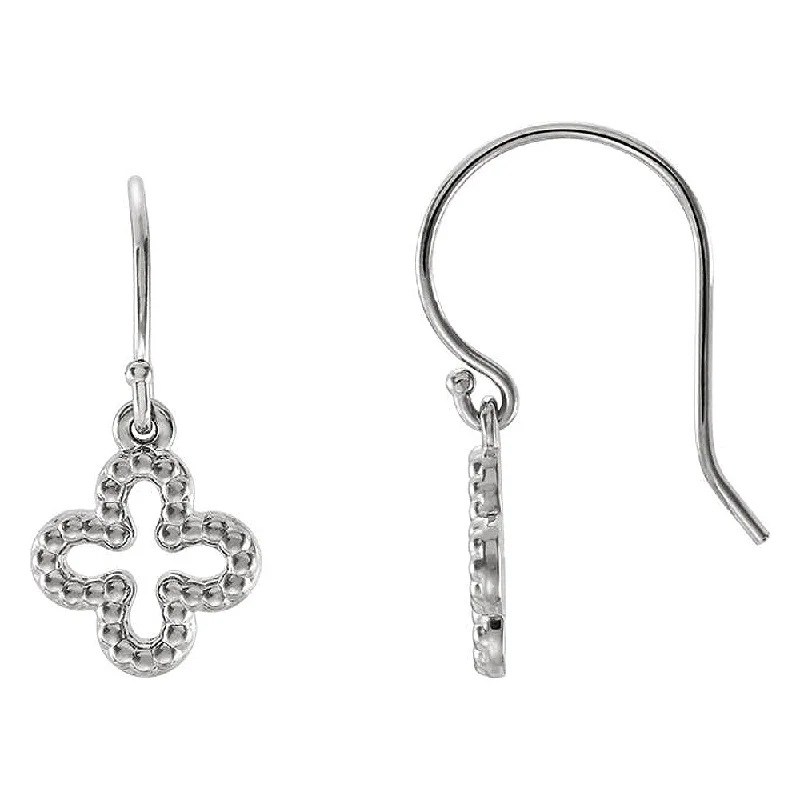 Women's earrings refined-stud-10mm (3/8 Inch) 14k White Gold Small Beaded Clover Dangle Earrings