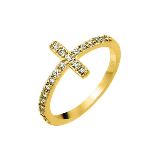 Women's rings quirky-pattern-Silver 925 Gold Plated Clear Inlay CZ Cross Ring