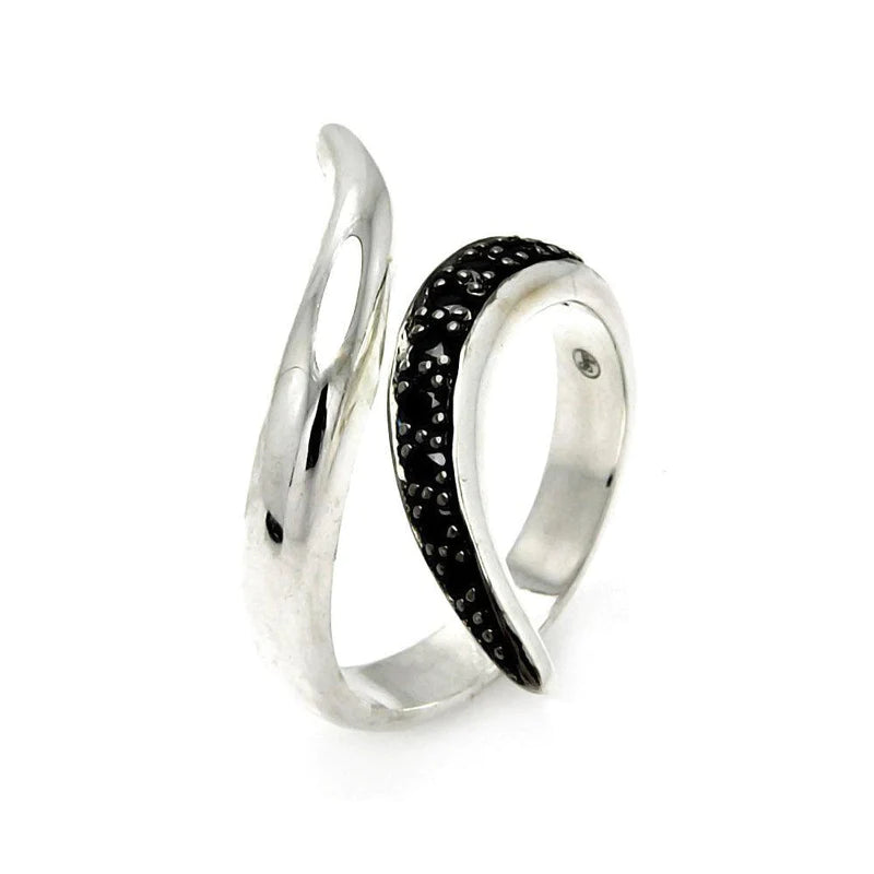 Women's rings rustic-silver-Silver 925 Rhodium and Black Rhodium Plated Black CZ Ring