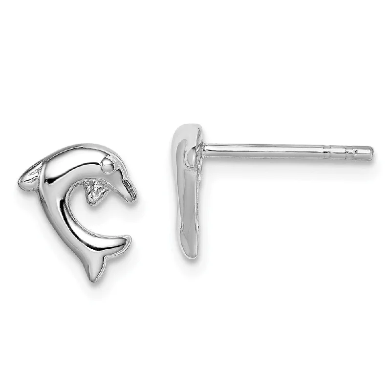 Women's earrings tiny-pearl-8mm Polished Dolphin Post Earrings in Sterling Silver