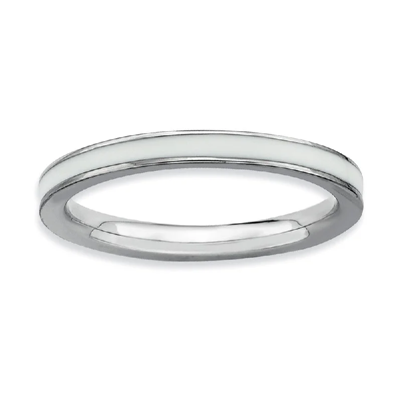 Women's rings tribal-stone-2.25mm Sterling Silver Stackable White Enameled Band