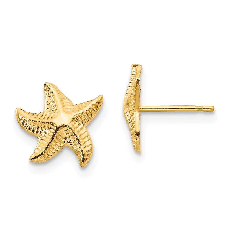 Women's earrings tiny-gold-Kids 9mm 14k Yellow Gold Textured Starfish Post Earrings