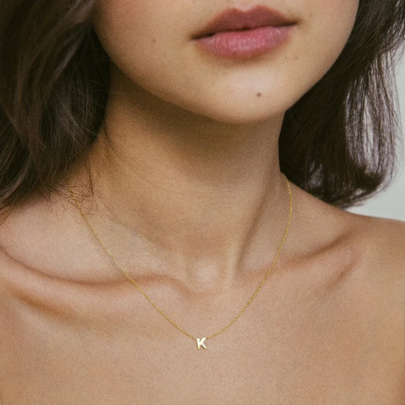 Women's necklaces slender-link-Centered Mini Initial Necklace, Solid 18k Gold