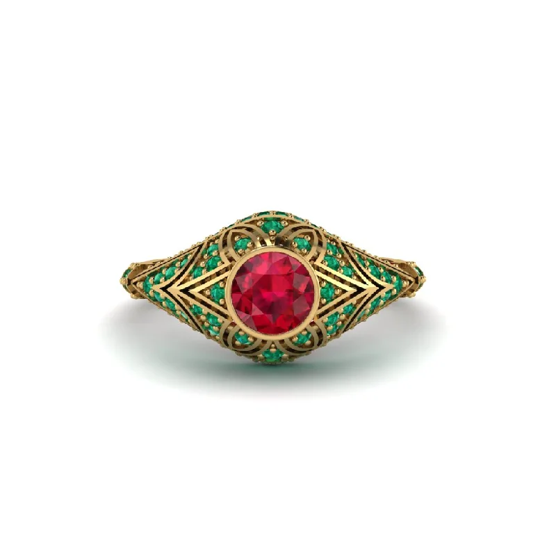 Women's engagement rings dazzling-halo-Ruby Bezel Vintage Filigree Engagement Ring - Kendall No. 25