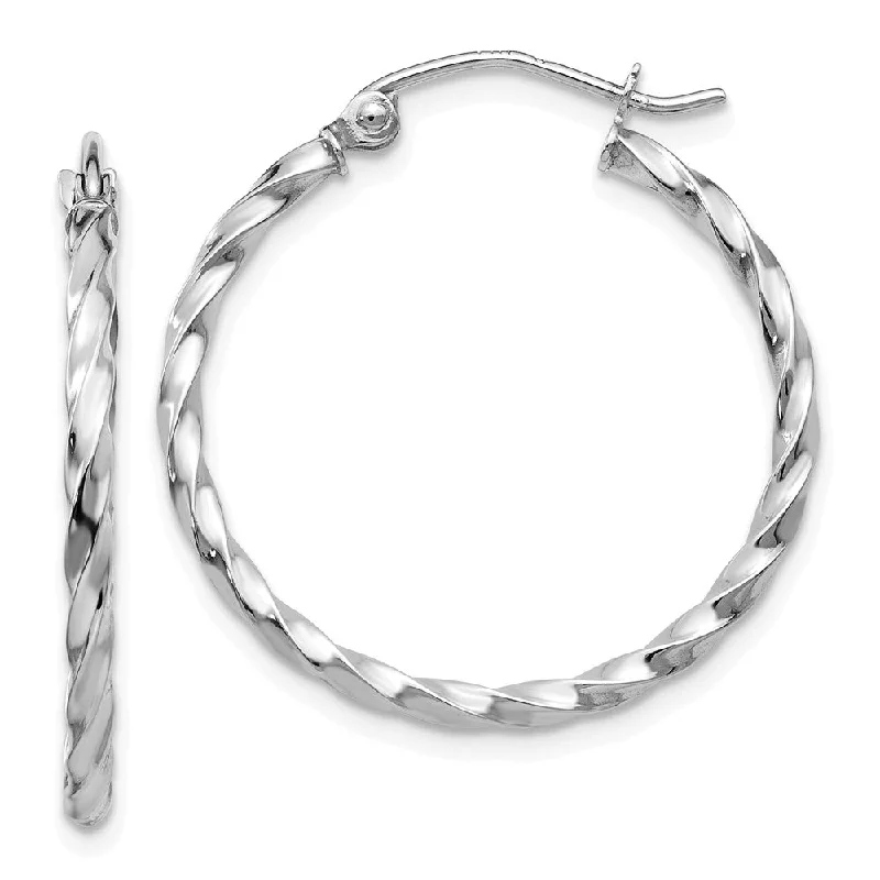 Women's earrings fine-twist-2mm, Twisted 14k White Gold Round Hoop Earrings, 25mm (1 Inch)