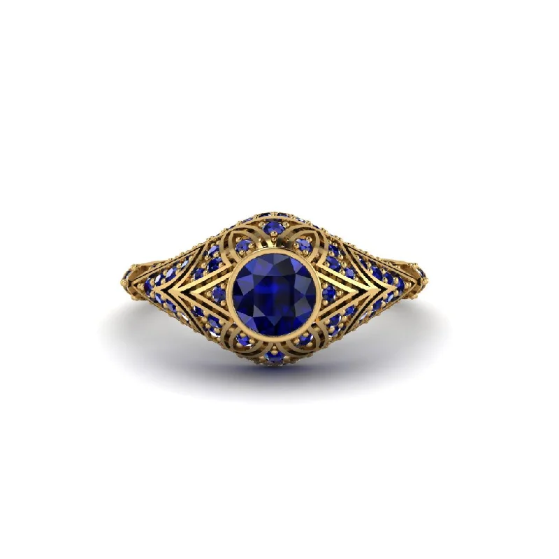 Women's engagement rings satin-band-Sapphire Bezel Vintage Filigree Engagement Ring - Kendall No. 73