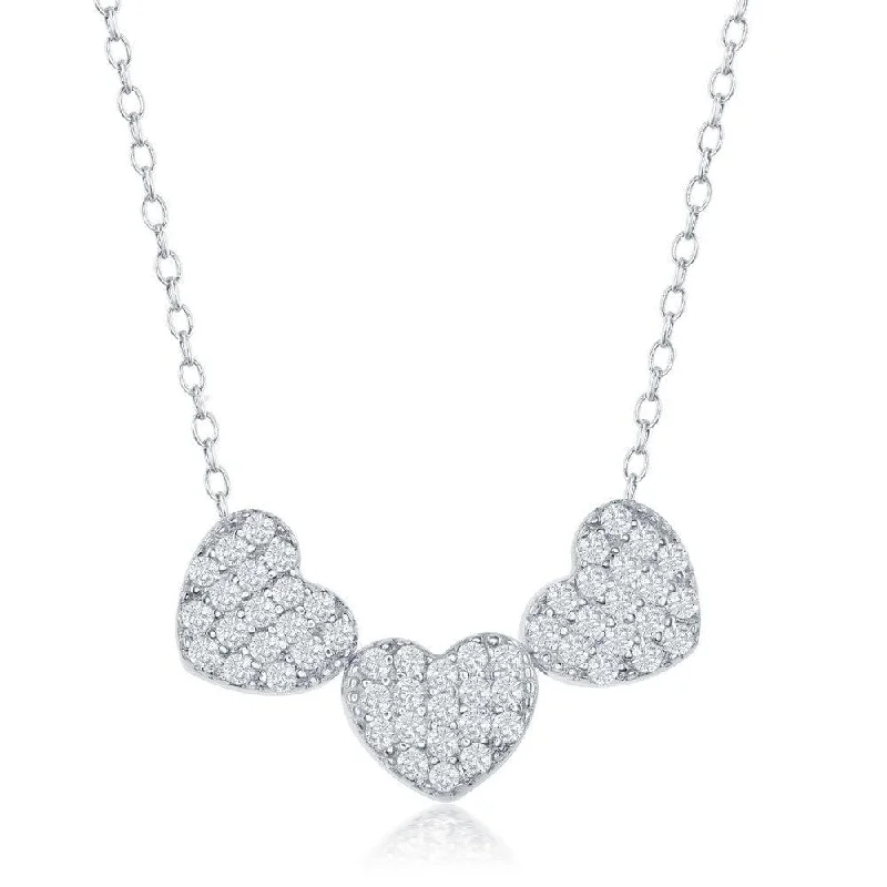 Women's necklaces romantic-hue-Sterling Silver Three Small CZ Hearts Necklace