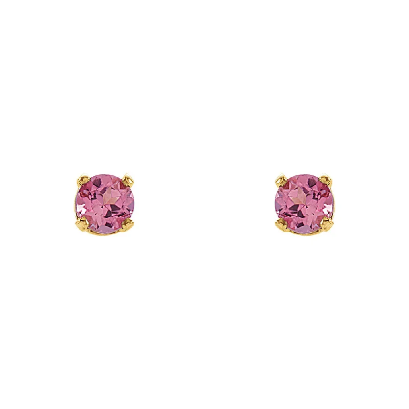 Women's earrings refined-pearl-Kids 14k Yellow Gold 3mm Pink Tourmaline Youth Threaded Post Earrings