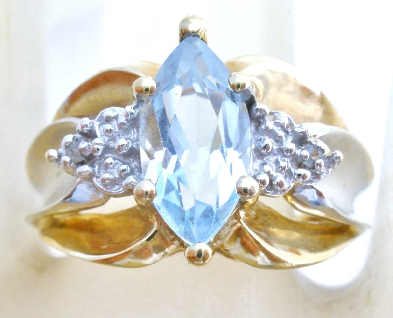 Women's rings bold-taper-Blue Topaz & Diamond Ring 10K Gold Size 5