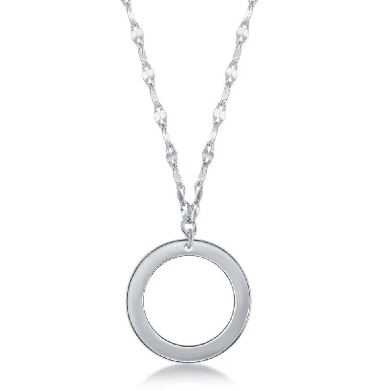 Women's necklaces triple-layer-Sterling Silver Open Circle Flat Shiny Necklace