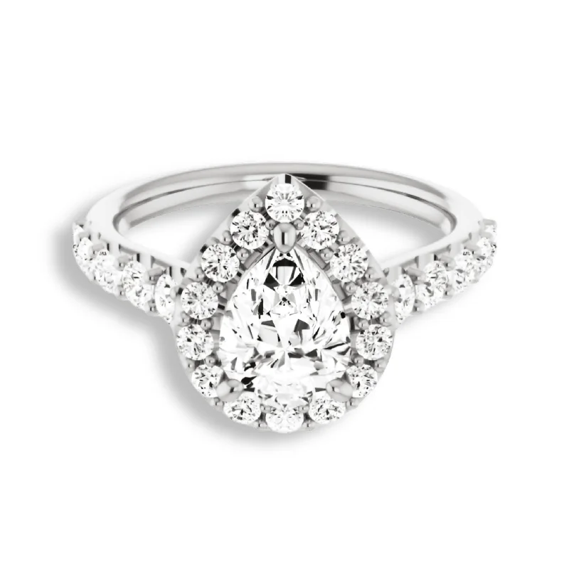 Women's engagement rings delicate-pave-Pear Cut Diamond Halo Engagement Ring