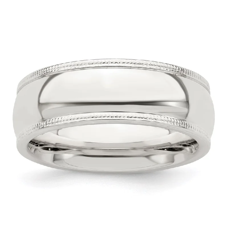 Women's rings luxe-alloy-Men's 7mm Sterling Silver Half Round Milgrain Edge Comfort Fit Band