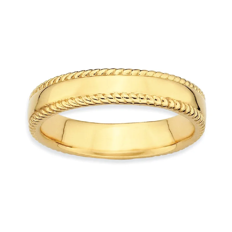 Women's rings dainty-gift-14k Yellow Gold Plate Sterling Silver Stackable Rope Edged 4.25mm Band