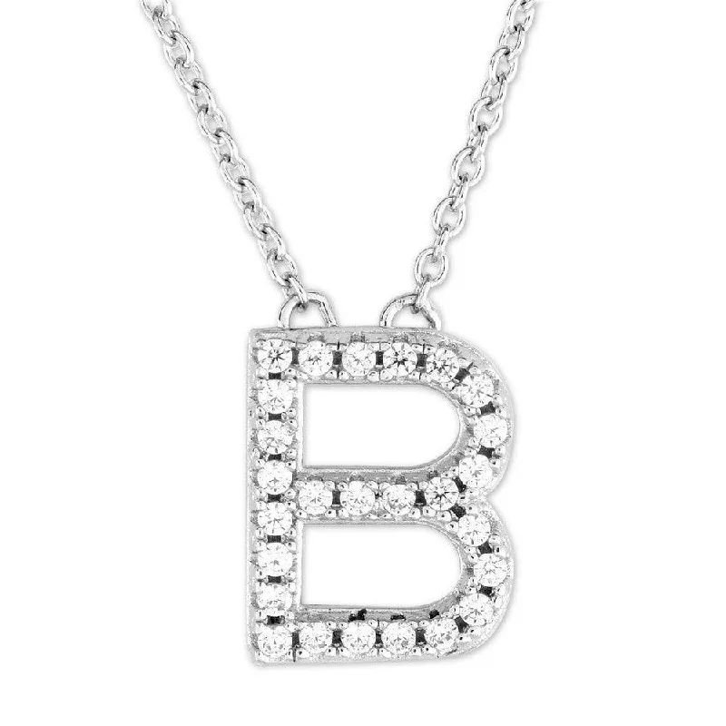 Women's necklaces whimsical-stone-Sterling Silver Micro Pave "B" Pendant Necklace