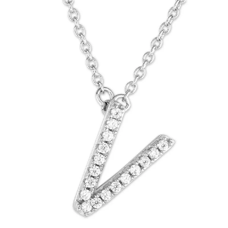 Women's necklaces ethereal-Sterling Silver Micro Pave "V" Pendant Necklace